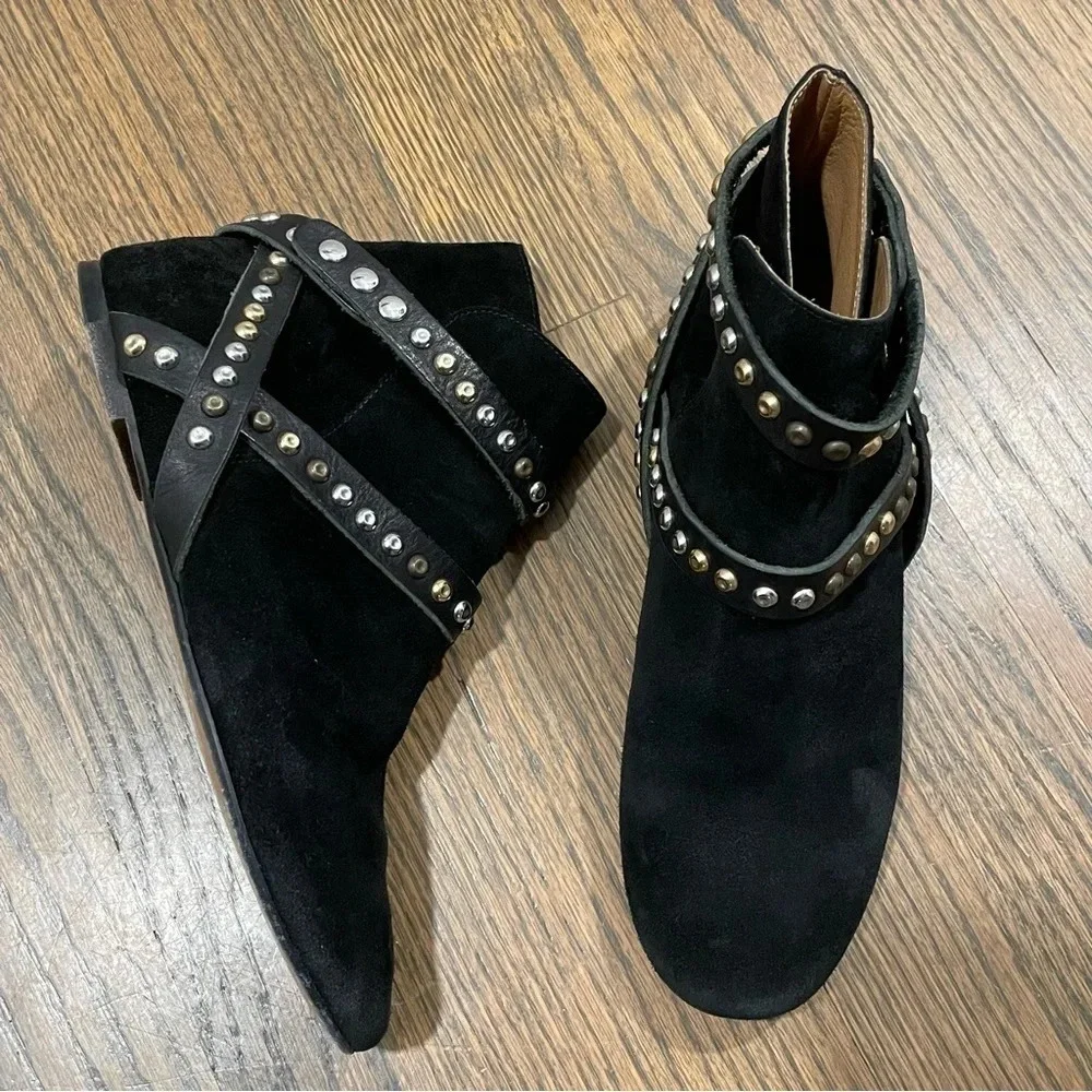 ISABEL MARANT ETOILE Hey Jude Bootie Suede Leather Studded Ankle Straps Goth - Picture 3 of 13